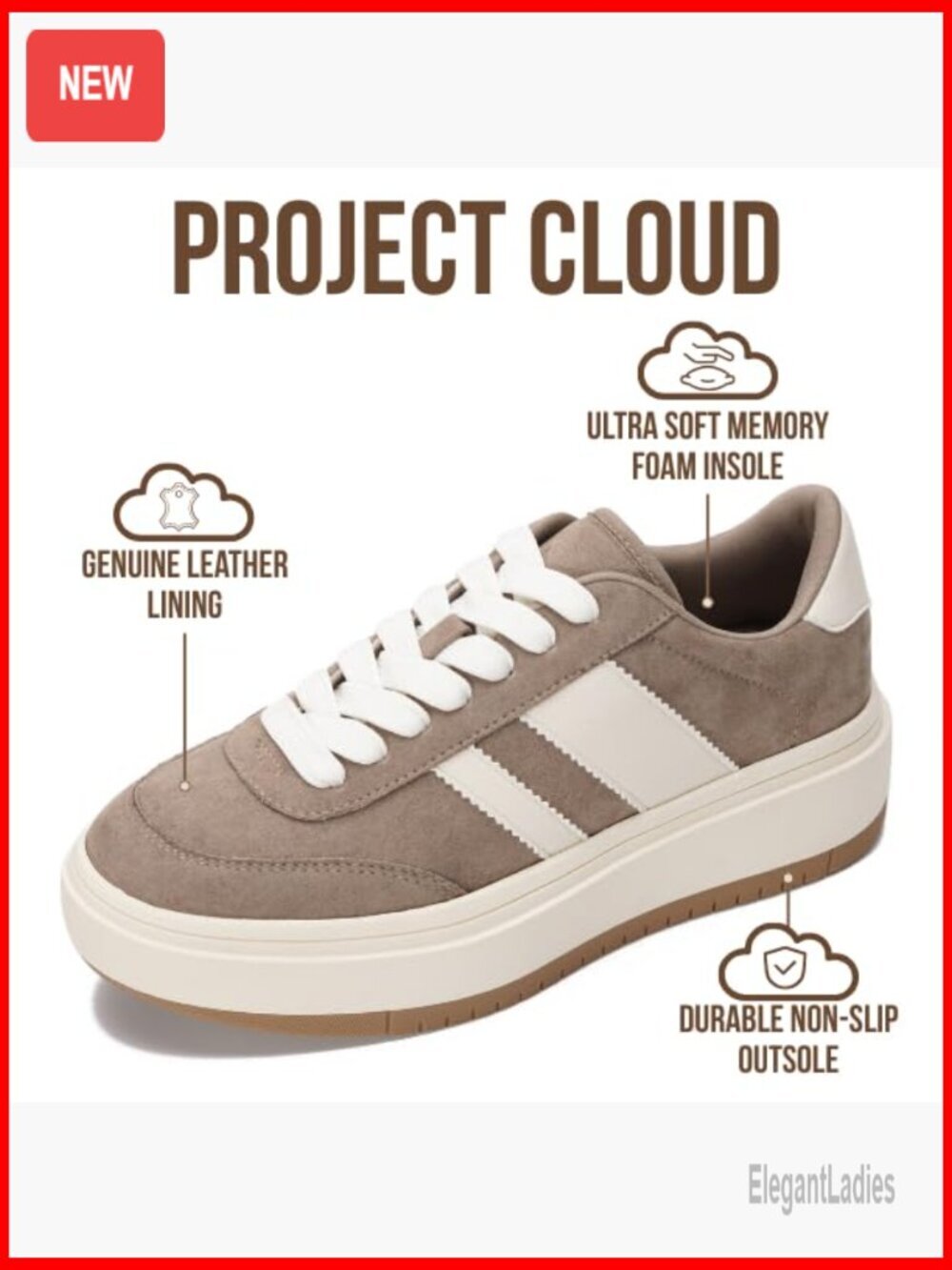 Women's Platform Sneakers with Memory Foam Insole Non-Slip Fashion Footwear - Picture 2 of 5